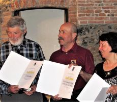 Nagrajenci Jože Mušič.Franc Škarja in Anica Mušič